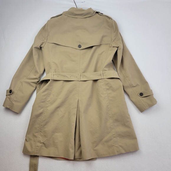 LOFT Womens Double Breasted Trench Coat Size 8 Khaki Lined Belted Timeless - Picture 14 of 16